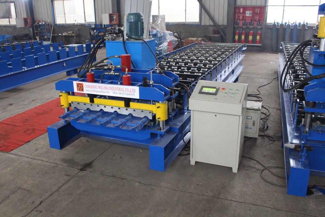 Máquina de moldeado de azulejos de techo corrugados de doble capa de alta velocidad con diámetro de eje de 75 mm